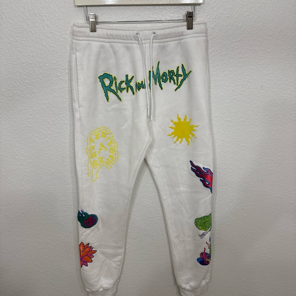 Rick and Morty Adult White Graphic Pants Women’s Medium Lounge Joggers